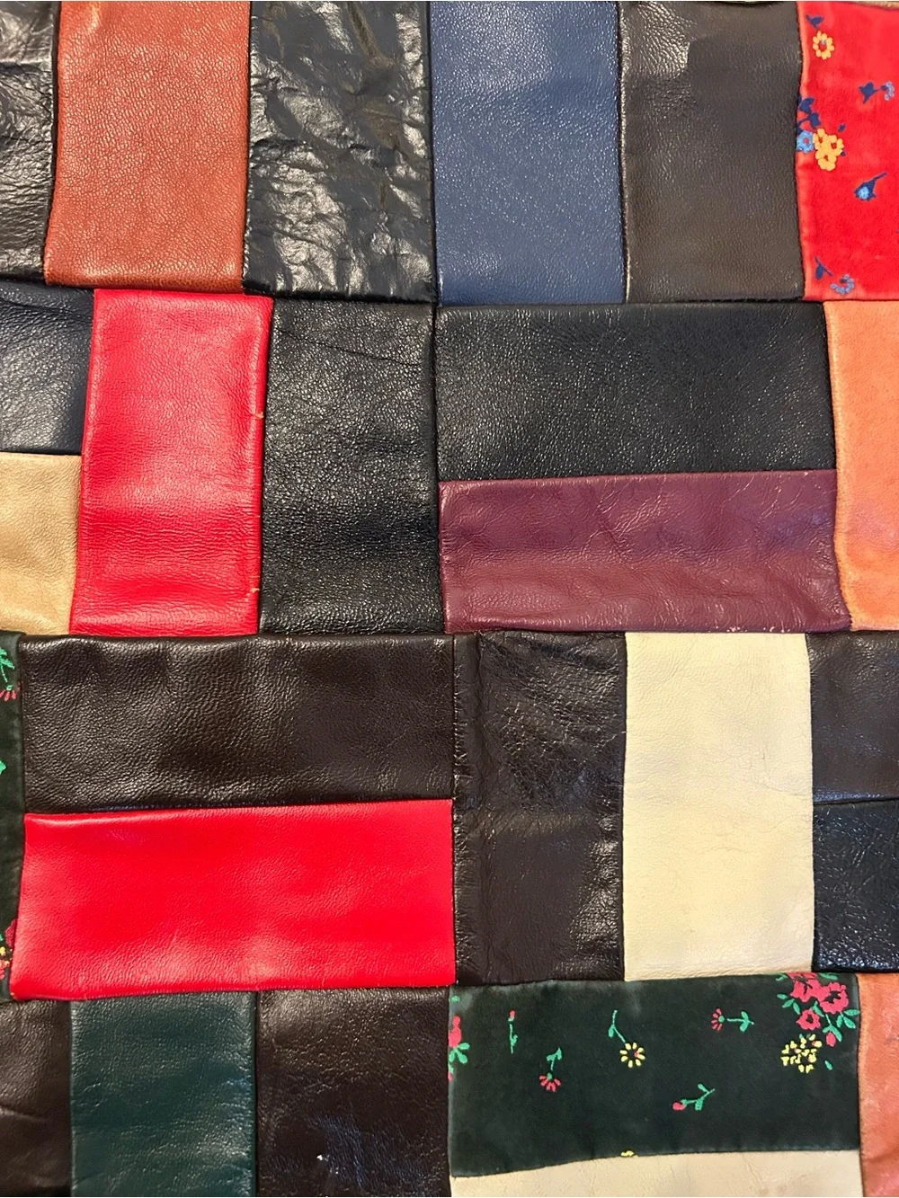 Vintage Made in Italy Patchwork Leather Tote Bag  70s for Sears multi color